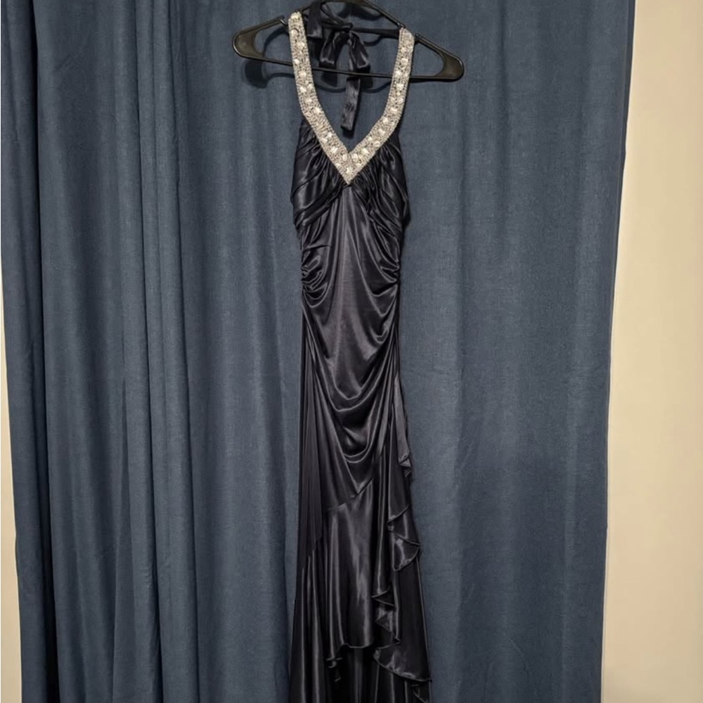 City Triangles Black Backless Dress with Silver Detailing